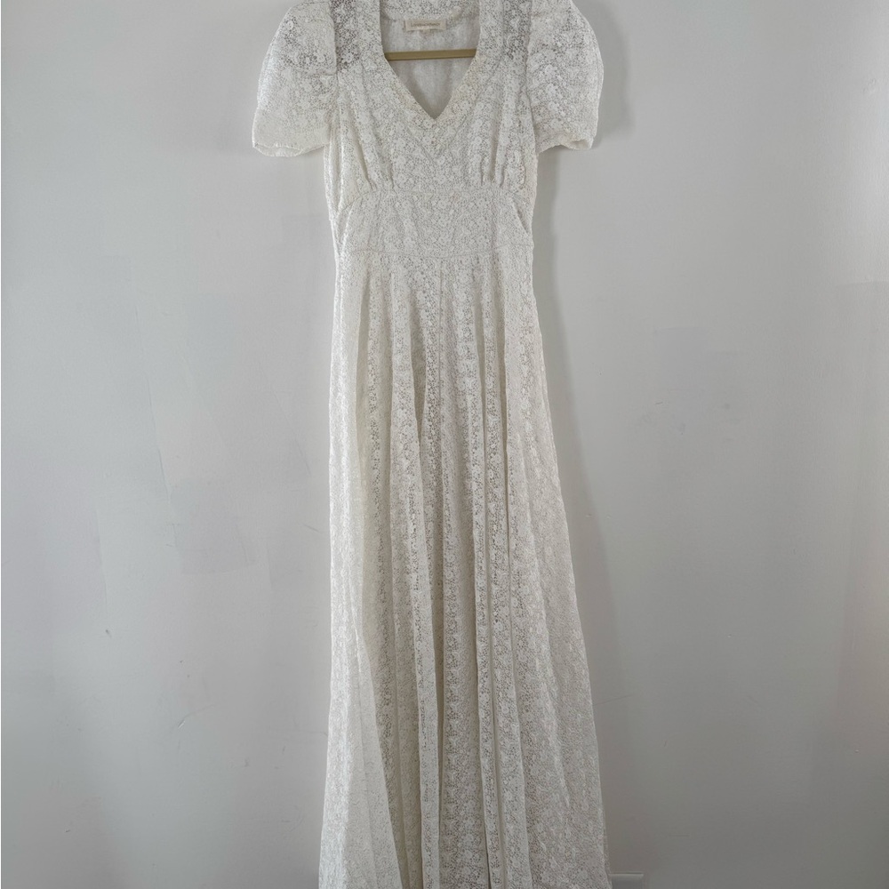 LoveShackFancy Elegant White Lace Dress 0